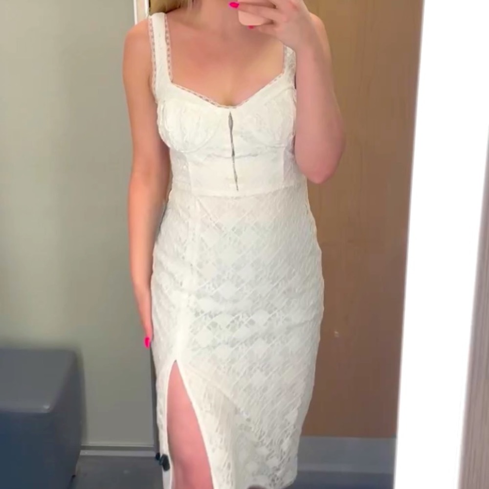COPY - ASTR White Lace Midi Dress with Slit